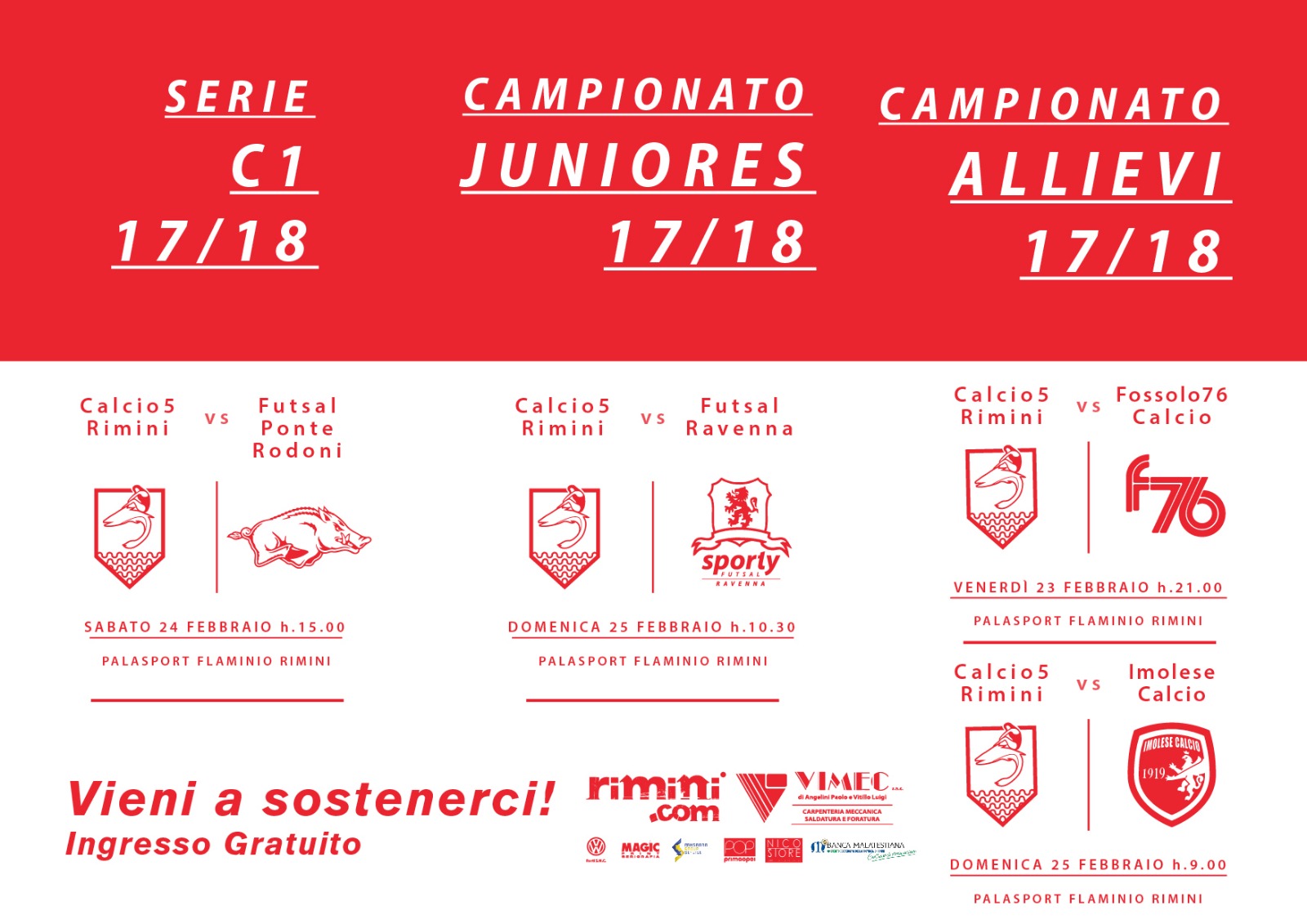 WEEKEND 17-18/02/2018: PARTITE DEL CALCIO A CINQUE RIMINI.COM